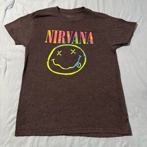 Nirvana Smiley Face T Shirt Charcoal Gray Tie Dye Logo Band Merch size L 
Unisex